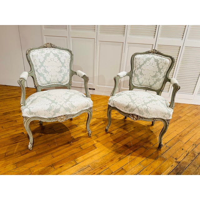 1920s French Painted Chairs, Reupholstered, a Pair For Sale - Image 5 of 11