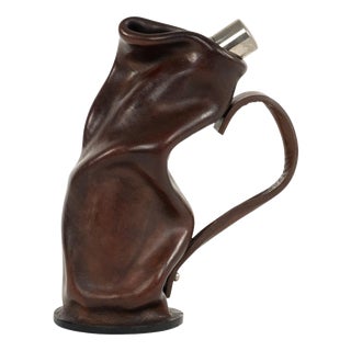 Mid-Century Liqueur Bottle in Brown Leather and Glass, Italy, 1960s For Sale