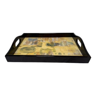 Decoupage Tray of Champagne Labels For Sale