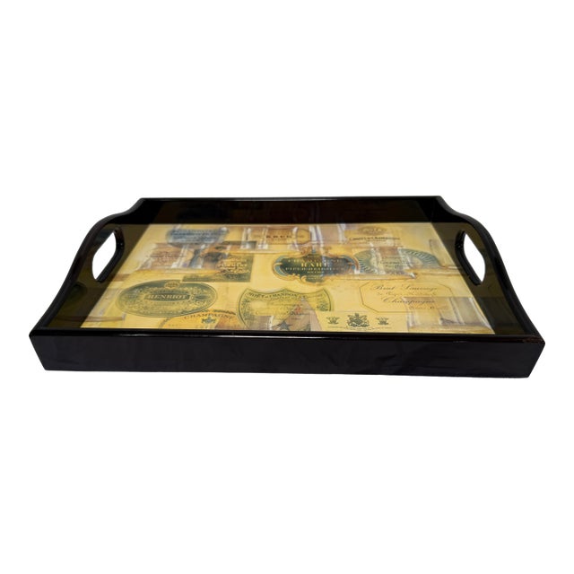 Decoupage Tray of Champagne Labels For Sale