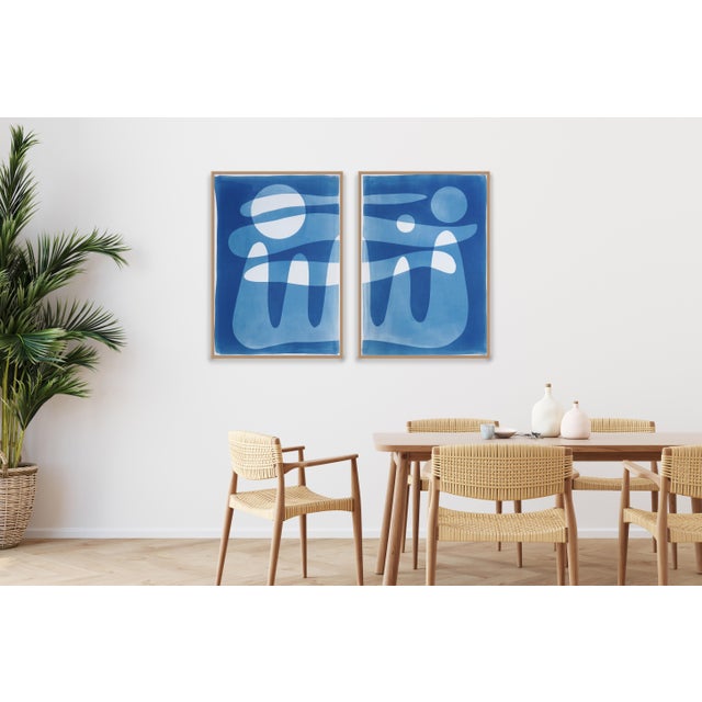 2025, Cloudy Evening, Desert Modernism Diptych, Organic Shapes Landscape. Monotype Cyanotype on Watercolor Paper by Kind of Cyan For Sale In Miami - Image 6 of 9