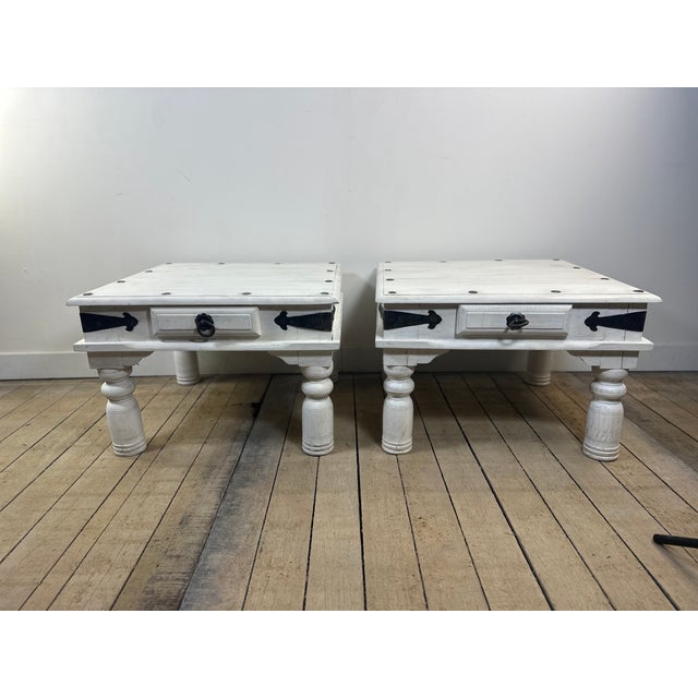Coffee Tables in White-Washed Wood and Black Wrought Iron, 1990s, Set of 2 For Sale - Image 9 of 12