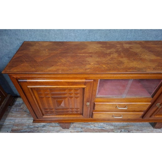 Low Art Deco Carved Oak Sideboard, 1930s For Sale - Image 6 of 10