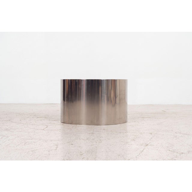 Mid-Century Modern Custom Polished Metal Drum Side Table in the Style of Brueton, 1980 For Sale - Image 3 of 6