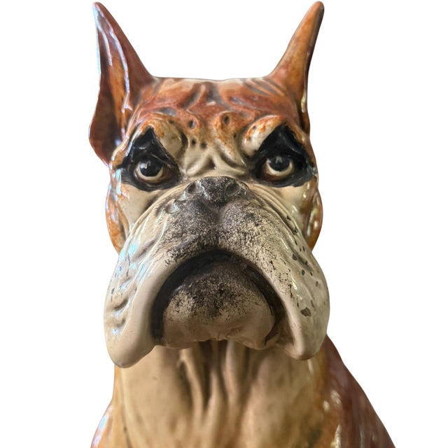 1960s Large Mid-Century Hand Painted Cast Composite Boxer Dog Sculpture For Sale - Image 5 of 10