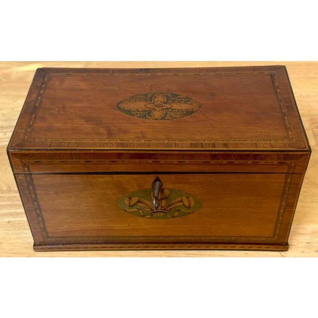 Documented Georgian /Sheraton Marquetry Tea Caddy, with Prince of Wales Feathers For Sale In West Palm - Image 6 of 18