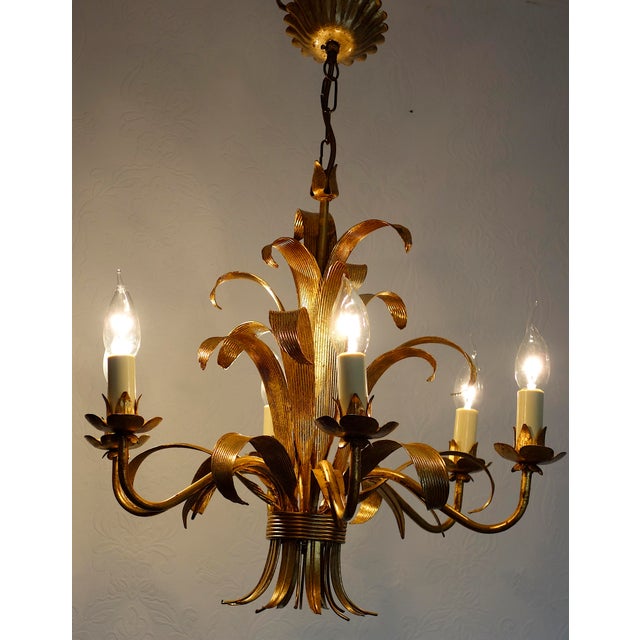 Gilded Metal 6-Light Chandelier by Hans Kögl, 1970s For Sale - Image 11 of 14