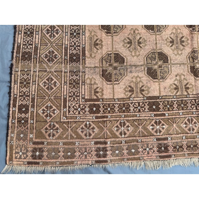 Vintage Afghan Hand-Knotted Tribal Rug, Brown & Beige Geometric Nomadic Wool Pile Rug For Sale - Image 6 of 13