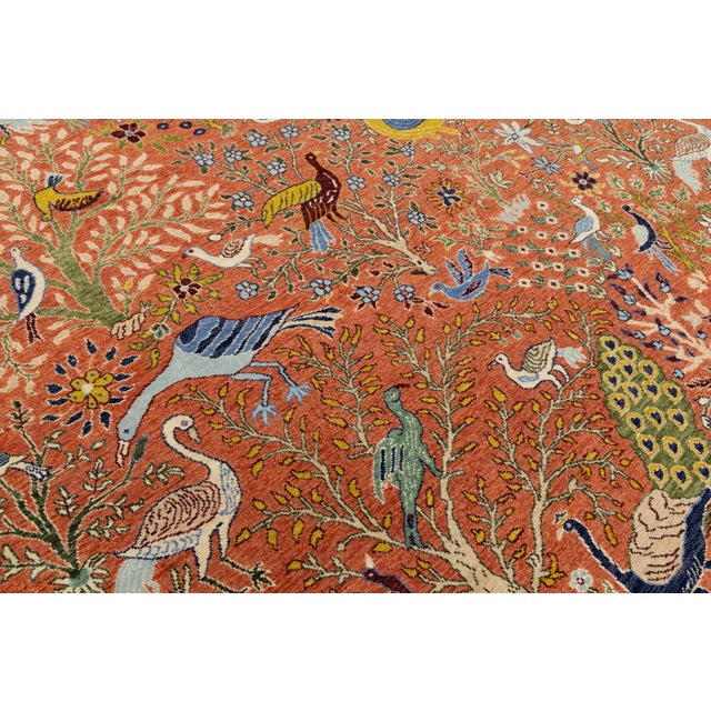 Textile Modern Indian Hand-Knotted Wool Rug – Rust & Blue Tree of Life For Sale - Image 7 of 10