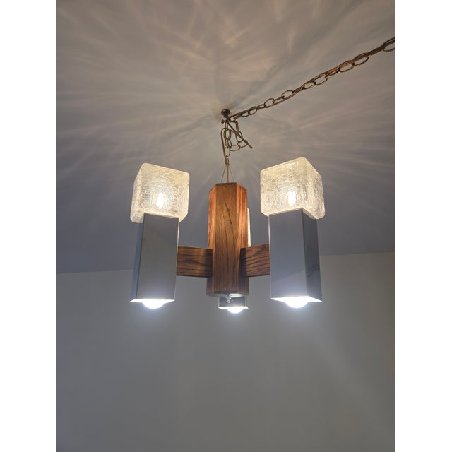 Mid-Century Modern Vintage 70s Space Age Brutalist "Ice Cube" Pendant Light Chandelier For Sale - Image 3 of 6