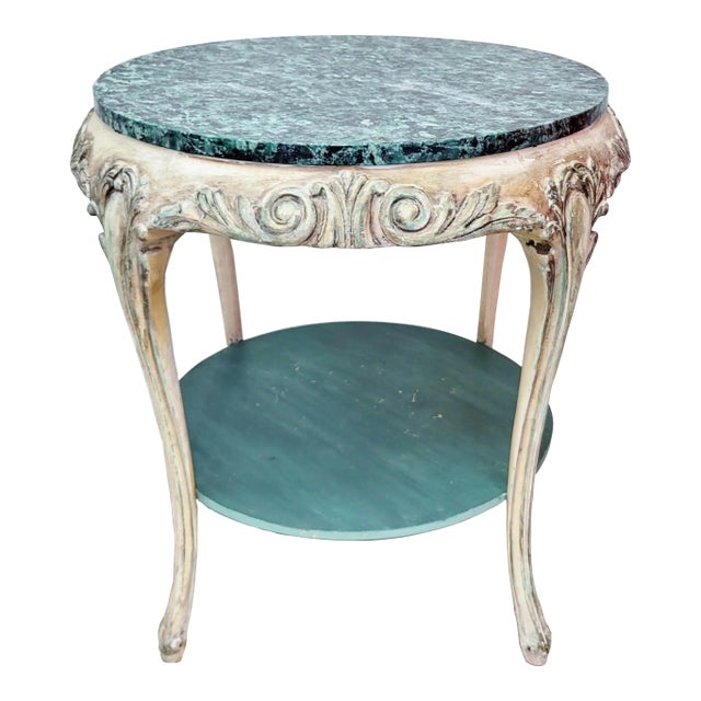 Mid 20th Century Vintage Italian Mid-Century Modern Tuscan Carved & Faux Marble Painted Center Table For Sale