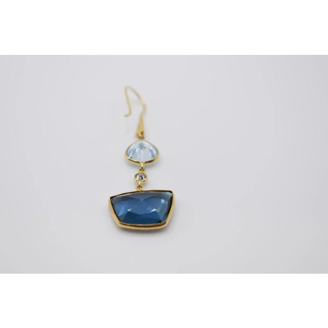 Mid 20th Century Mid 20th Century Blue Topaz and Diamond Drop Earring With 18k Yellow Gold, A Pair For Sale - Image 5 of 8