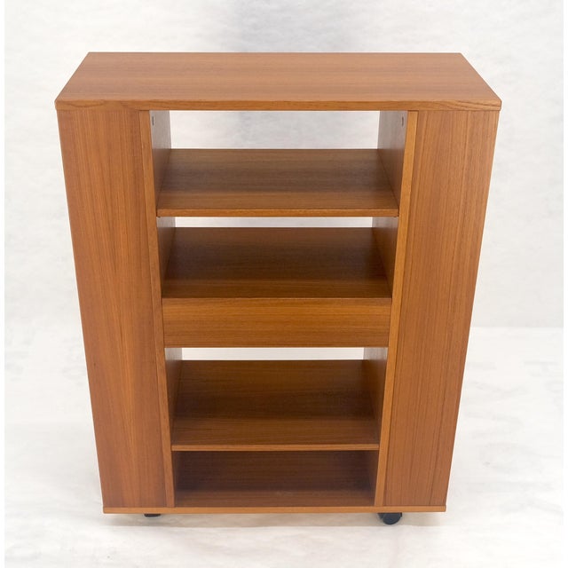 Danish Mid Century Modern 1970s Teak Bookcase Entertainment Center on Wheels For Sale - Image 6 of 14