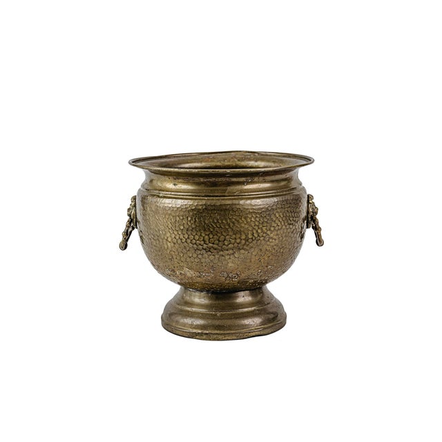 Vintage Hammered Brass Hollywood Regency Cachepot Planter. Crafted from heavy-gauge brass with hand-hammered indentations...