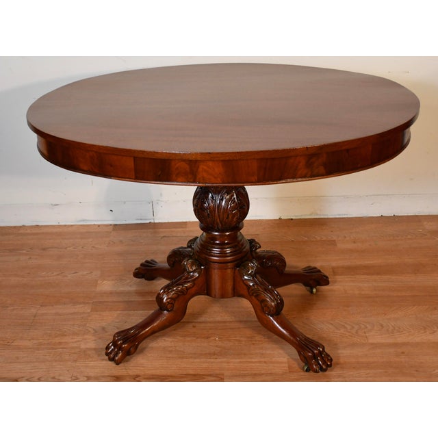 Wood 19th Antique American Empire Solid Mahogany Lion Feet Center Accent Table For Sale - Image 7 of 15