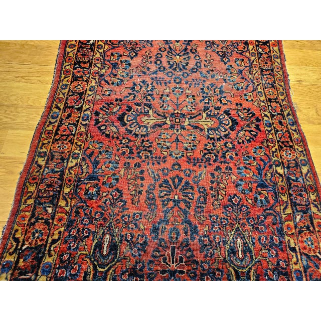 Vintage Persian Sarouk Area Rug, Hand-Knotted Wool, Allover Floral Pattern, 3x5, Red& Navy For Sale - Image 10 of 14