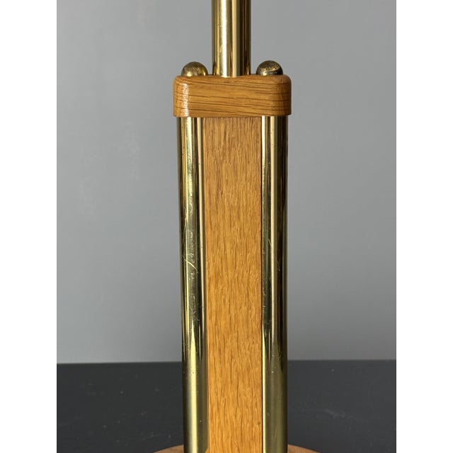 Wood Mid-Century Austrian Hollywood Regency Oak and Brass Table Lamp with Mushroom Shade, 1960s For Sale - Image 7 of 17