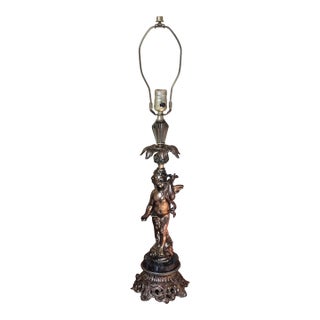 Vintage Brass Cherub Lamp For Sale
