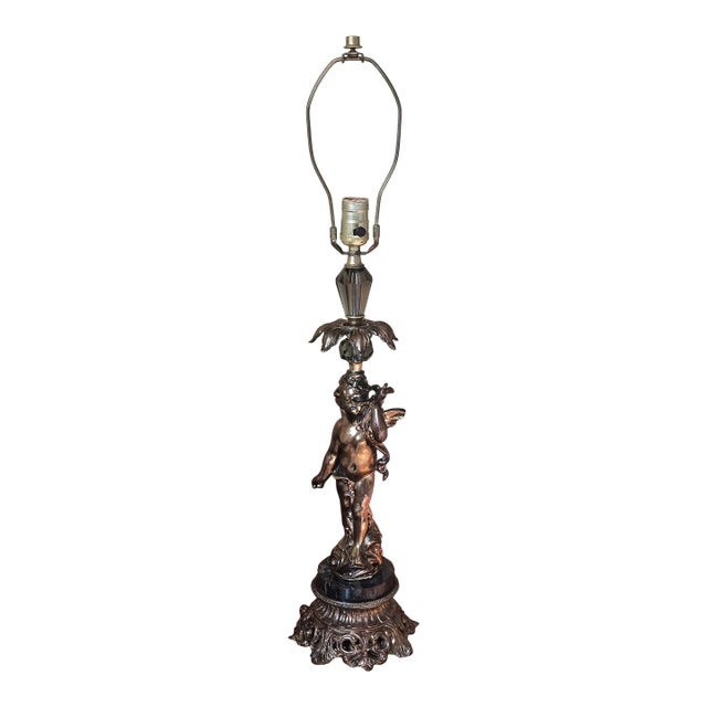 Vintage Brass Cherub Lamp For Sale