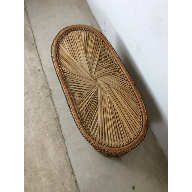 Boho Chic Vintage Rattan Oval Shaped Coffee Table For Sale - Image 3 of 12