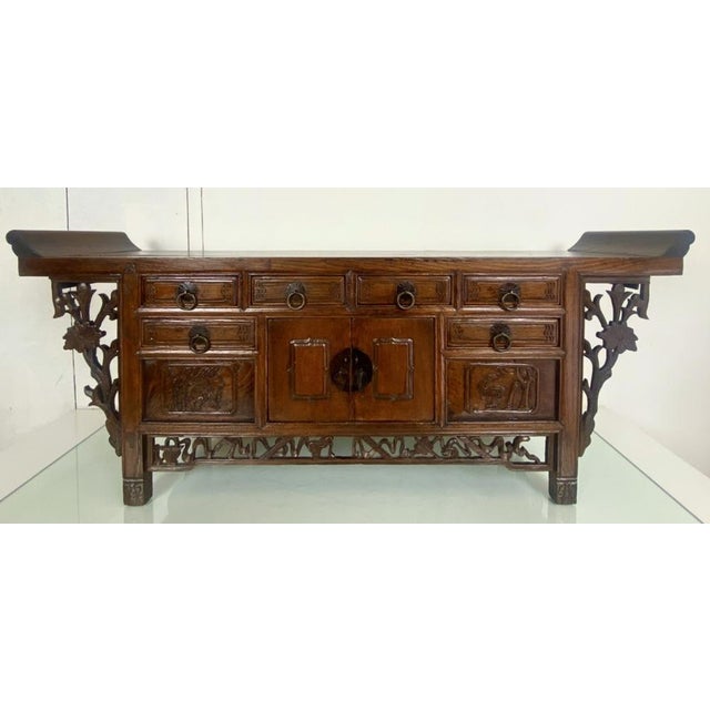 Antique Chinese Elmwood Altar Coffer with Foliage-Carved Spandrels For Sale - Image 3 of 18