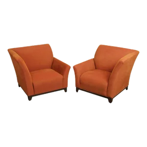 Modern Asymmetrical Custom Upholstered Club Chairs - A Pair