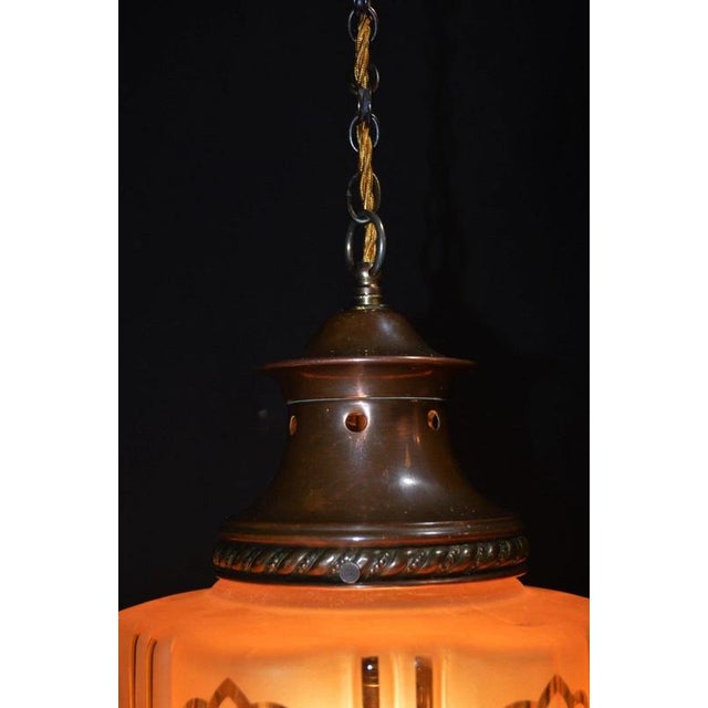 Antique Art Nouveau Flame Glass and Bronze Pendant Light, 1910 For Sale - Image 14 of 18