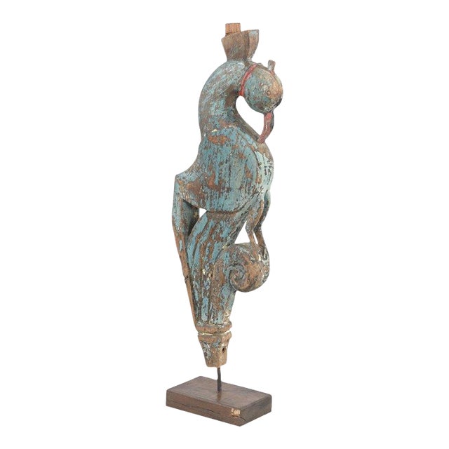Antique Indian Carved Teakwood Corbel on a Stand For Sale