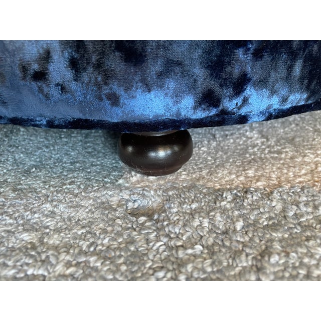 1950s Opulent Sapphire Blue Crushed Velvet Kidney Loveseats - a Pair For Sale - Image 10 of 11