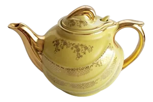1930's Hall China Hook Yellow & Metallic Gold Tea Pot