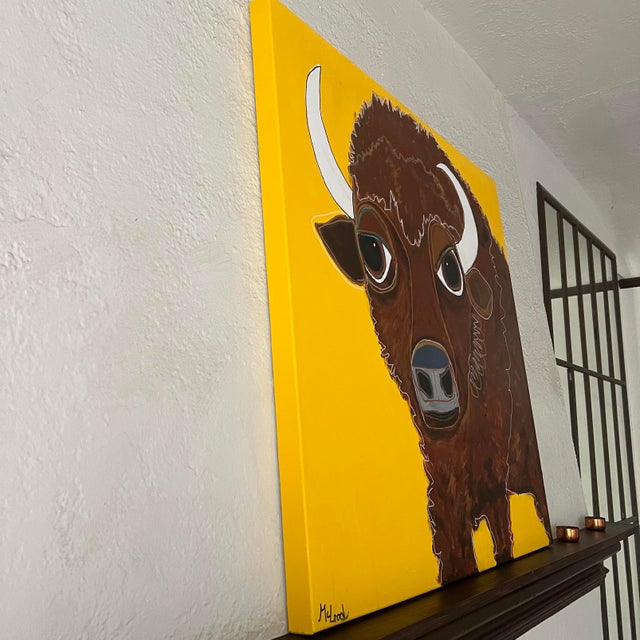 Contemporary Samuel the Buffalo - Acrylic on Canvas by Melinda McLeod For Sale - Image 3 of 8