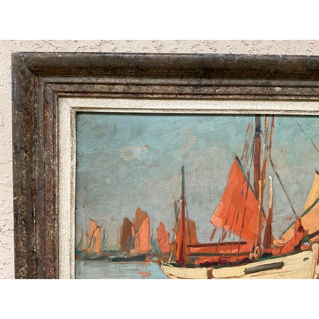 Vintage French Impressionist Harbor Scene Oil Painting, Lucien Lefebvre-Foinet Frame For Sale - Image 4 of 17