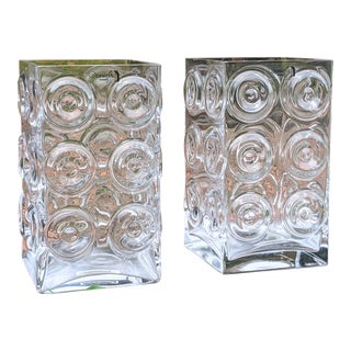 Vintage Op Art Blown Glass Denizh Bubble Vases- a Pair For Sale