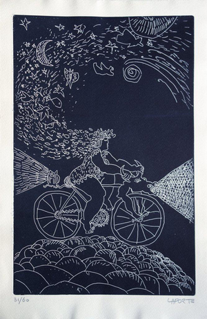 Nicole Laporte, Le Cycliste des rêves, Etching
