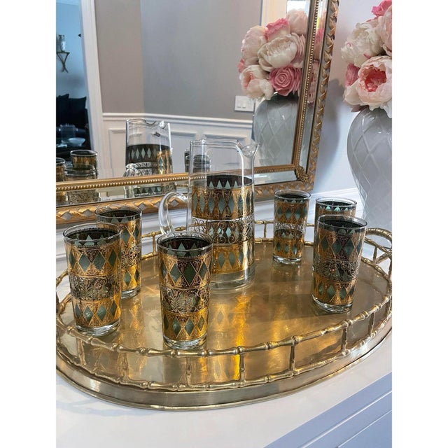 West Virginia Glass Specialty Co. 22k Gold Pitcher & Glassware Set by West Virginia Glass For Sale - Image 4 of 12