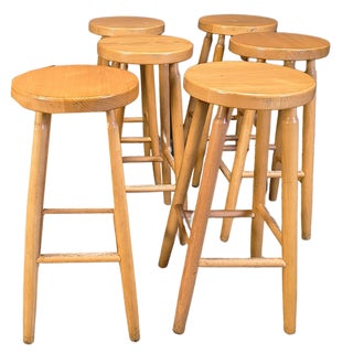 Alpine Style Chalet Stools in Wood, 1970s, Set of 9 For Sale