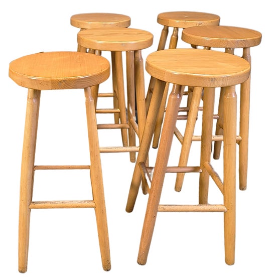 Alpine Style Chalet Stools in Wood, 1970s, Set of 9 For Sale