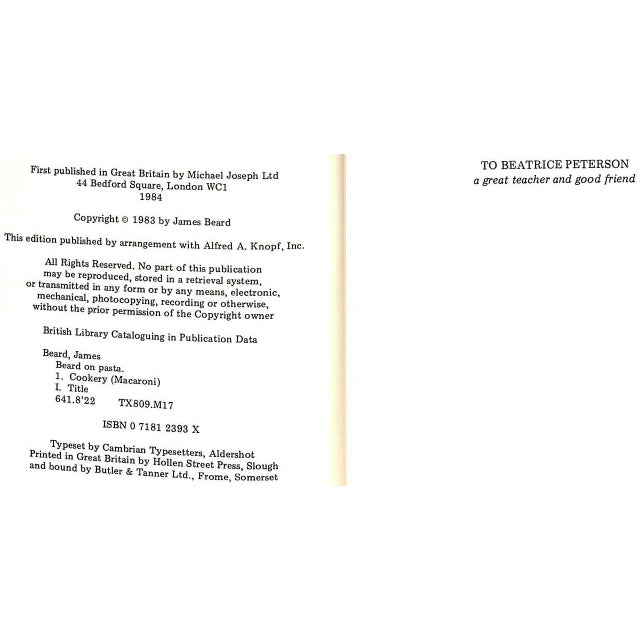 1980s "Beard on Pasta" 1984 Beard, James For Sale - Image 5 of 8