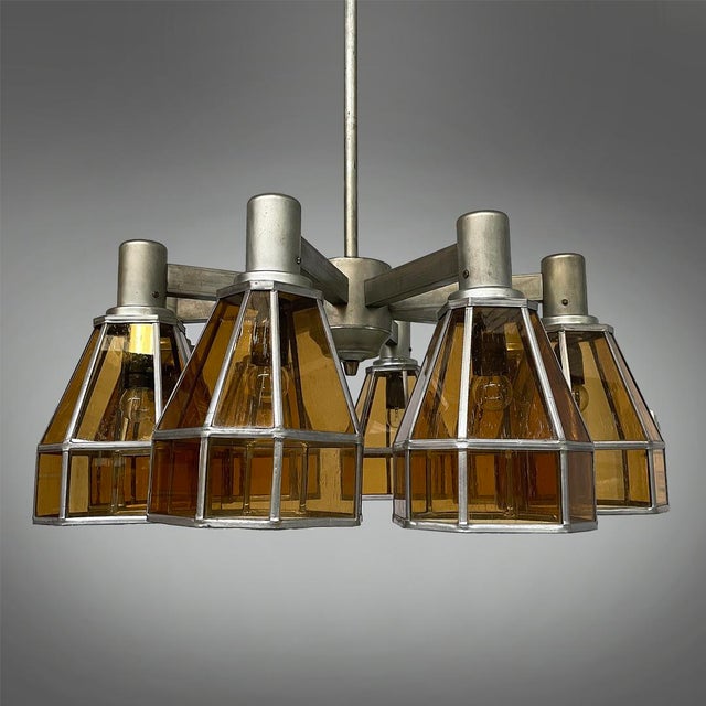 Art Deco German Chandelier in Yellow Glass and Metal, 1930s For Sale - Image 9 of 18