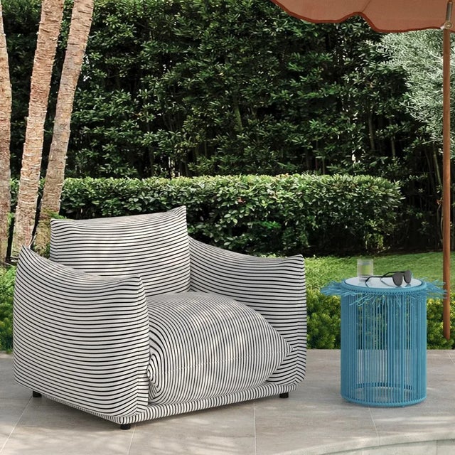 Saint Tropez Pearl and Black Striped Stuffed Outdoor Armchair For Sale In Los Angeles - Image 6 of 6
