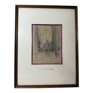 1930s Original via Vittorio Emanuele Cityscape Pencil Drawing Realism Tony G. For Sale