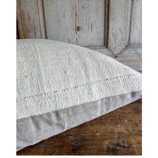French Vintage White French Linen Accent Large Lumbar Pillow With Insert For Sale - Image 3 of 8