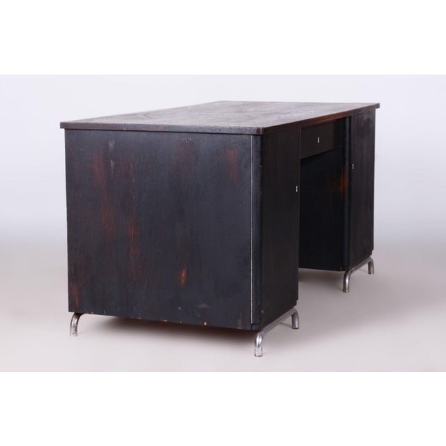 Art Deco Writing Desk in Chrome & Oak attributed to Robert Slezak, Czech, 1930s For Sale - Image 4 of 15