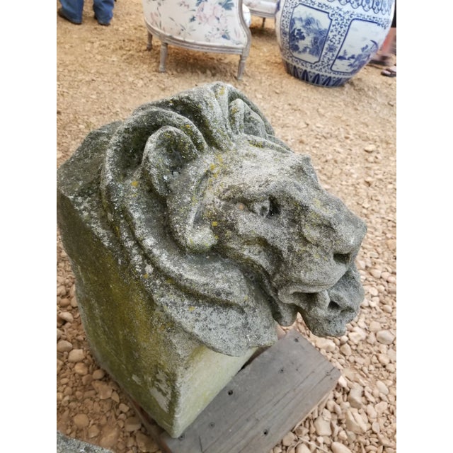 Stone Pair of Antique Carved Granite Lion Heads For Sale - Image 7 of 12