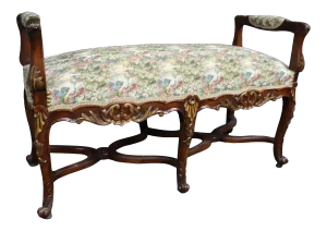 19th C Louis XV Walnut Carved Bench