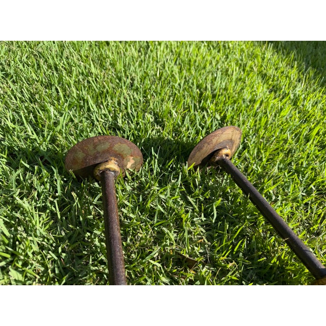 Vintage 30” Sculptural Iron Candlesticks With Aged Patina, Pair For Sale - Image 9 of 12