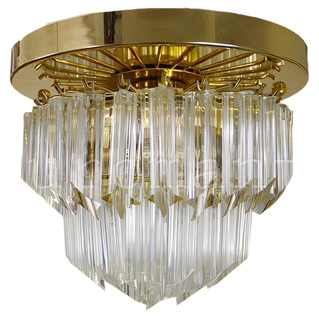Gold-Plated & Crystal Chandelier by Paolo Venini for Camer, Italy, 1970s For Sale