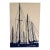 Vintage Marüshka Navy Blue Sailboats Nautical Screen Print on Canvas For Sale