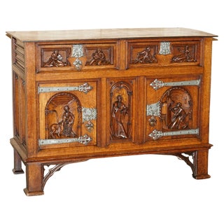 Gothic Revival Hand Carved Sideboard, 1860s For Sale