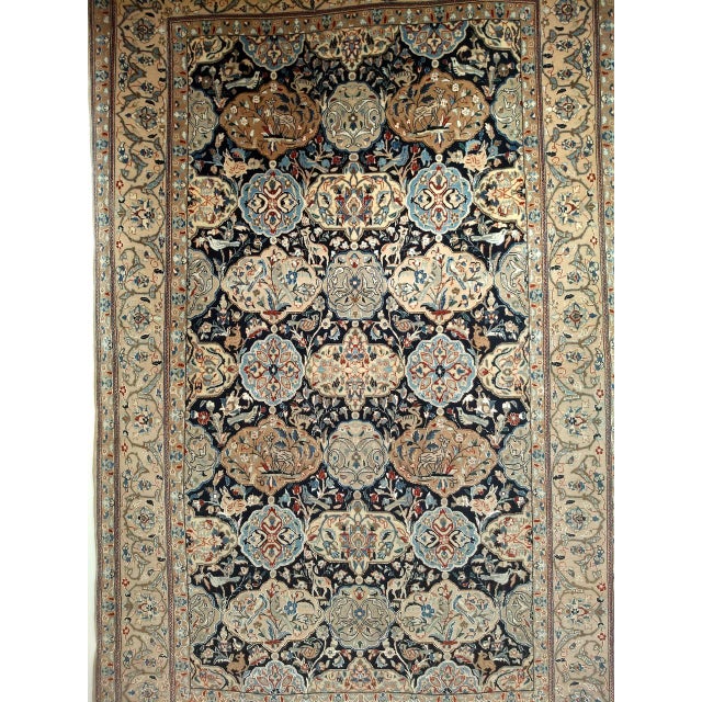 Persian Vintage Persian Nain Area Rug, Hand-Knotted Wool & Silk, Garden of Paradise Pattern, 4x6, Navy & Tan For Sale - Image 3 of 6